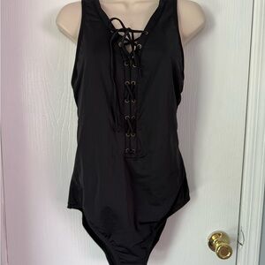Black Lace-Up One-Piece Swimsuit